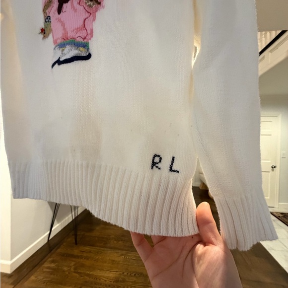Ralph Lauren Cream Crewneck Sweater with Pink Bear Intarsia - Picture 4 of 6